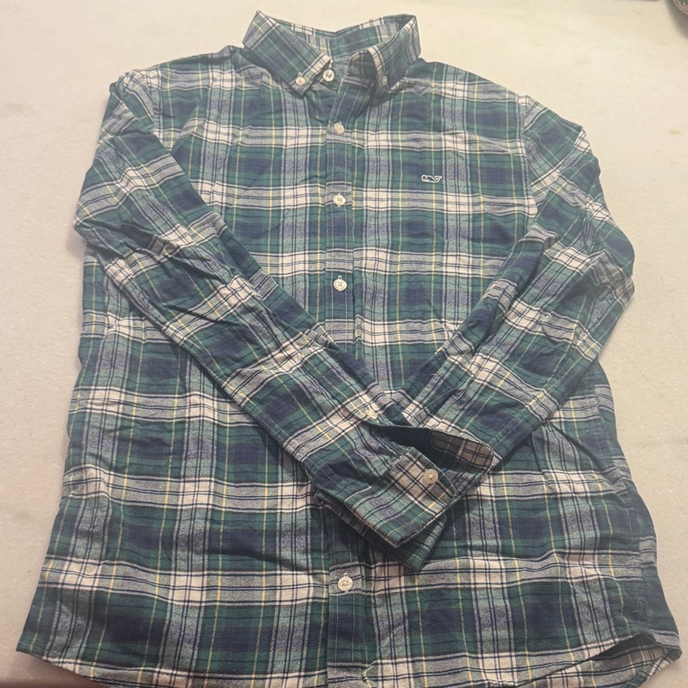 Vineyard Vines Blue and Green Plaid Shirt